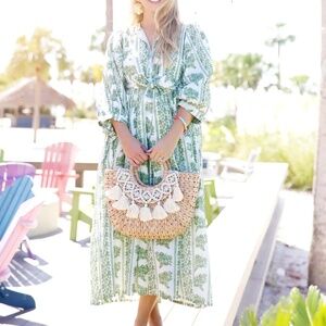 Green Floral Midi Dress - Lightweight Summer Dress